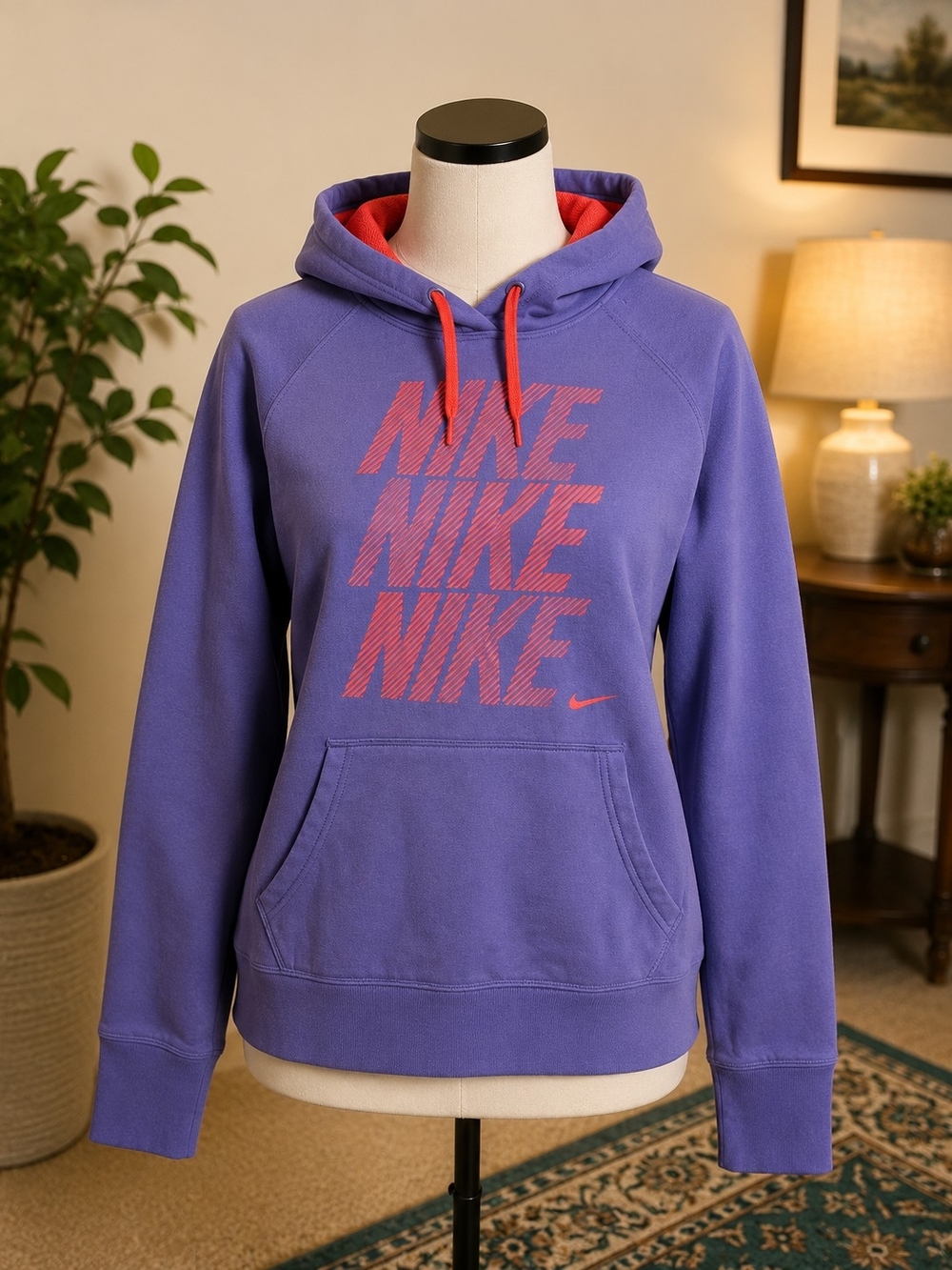 Nike Purple Hoodie with Red Logo and Lined Hood
